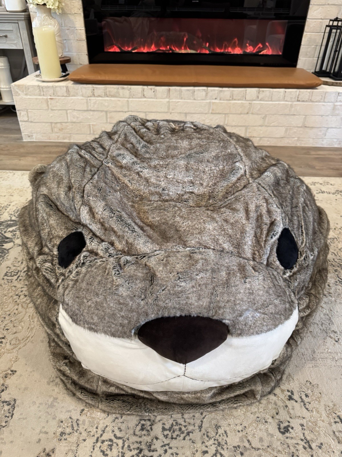 Pottery Barn Teen Otter Critter Faux Fur Beanbag SlipCover 3D Large NWT