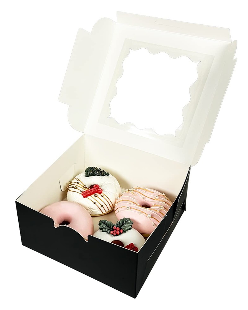 6x6x3 Inch Black Cookie Boxes Bakery Boxes with Window Pastry 100 PCS
