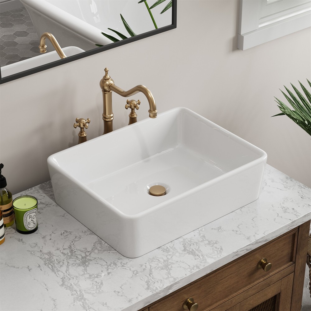 19''x15'' Rectangular Vessel Bathroom Sink, Above Counter Ceramic Vanity Sink