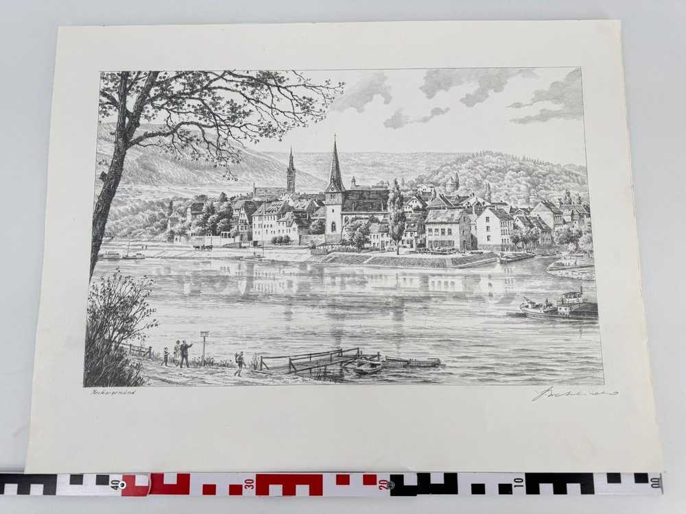 * HEINZ WEHLISCH DRAWING NECKARGEMÜND SIGNED