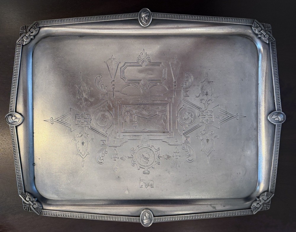 Victorian Silverplate Ornate Rectangular Tray with Engraved Design, 16"