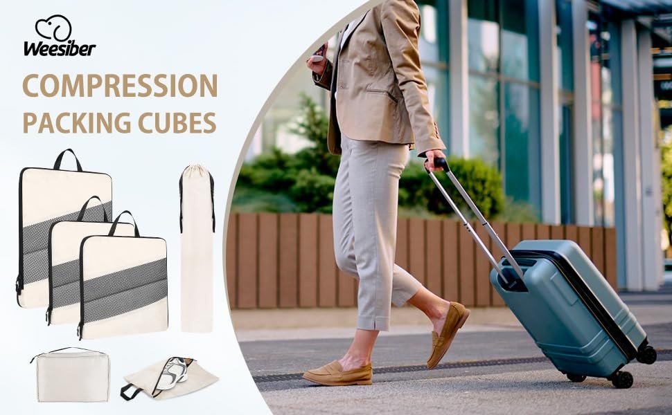 6 Set Compression Packing Cubes - Travel Essentials Compressible Expandable P...