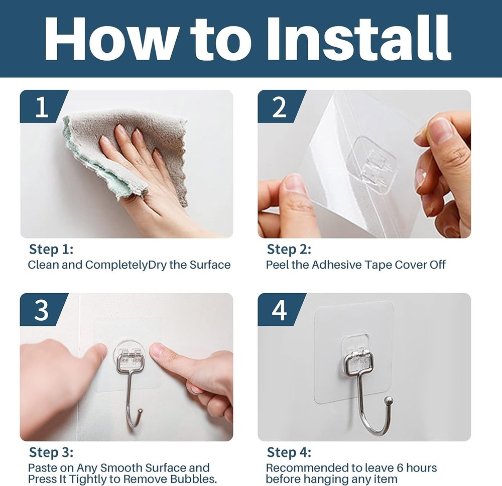 Antimbee 10-Pack All-Purpose Large Adhesive Hooks for Transparent