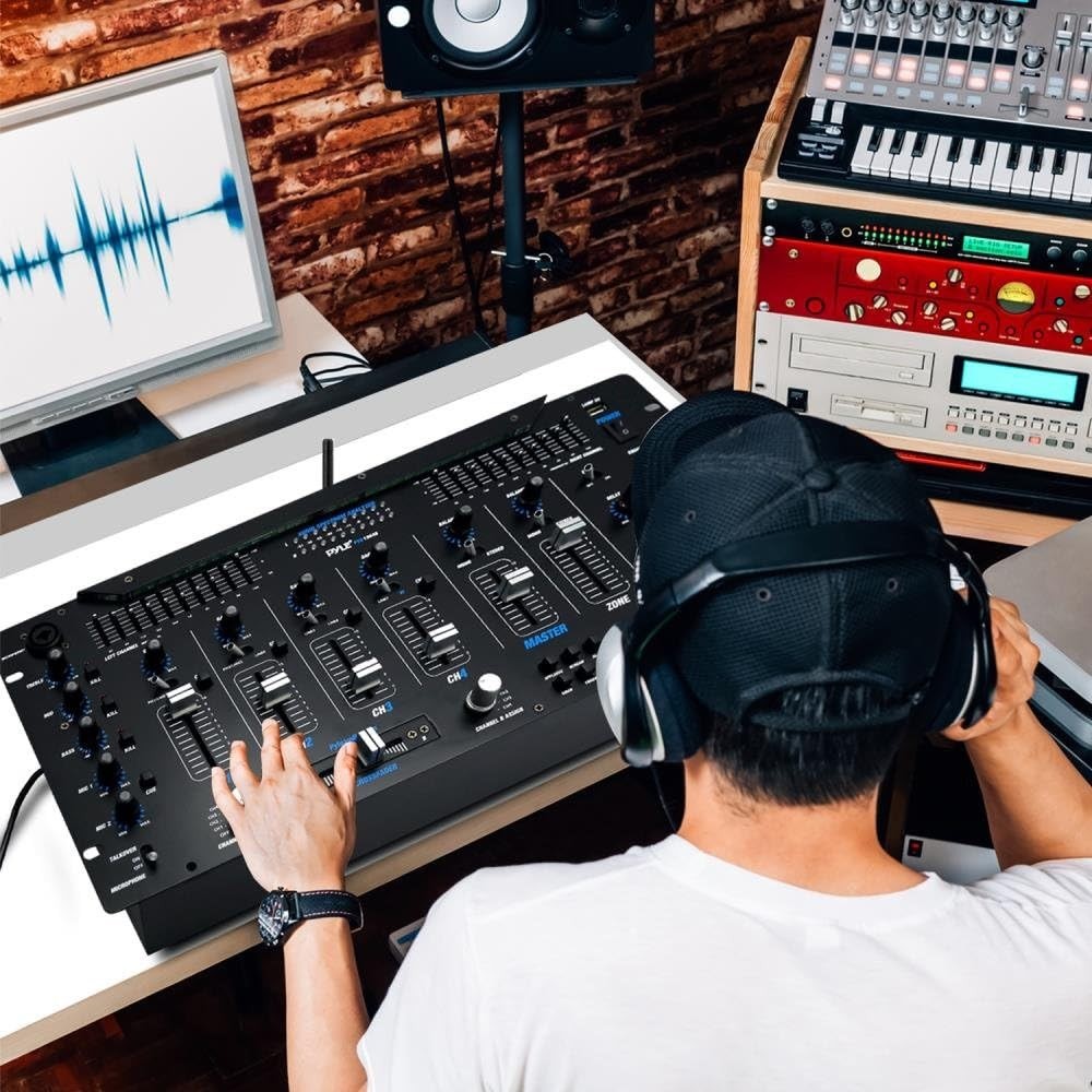 Pyle 6 Channel Mixer DJ Controller - Bluetooth, LED Illumination, Slider Control