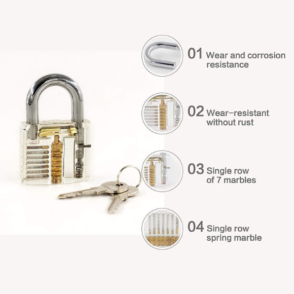 Lockpicking Practice Set – 15 PCS Stainless Steel Tools with Transparent Trainin