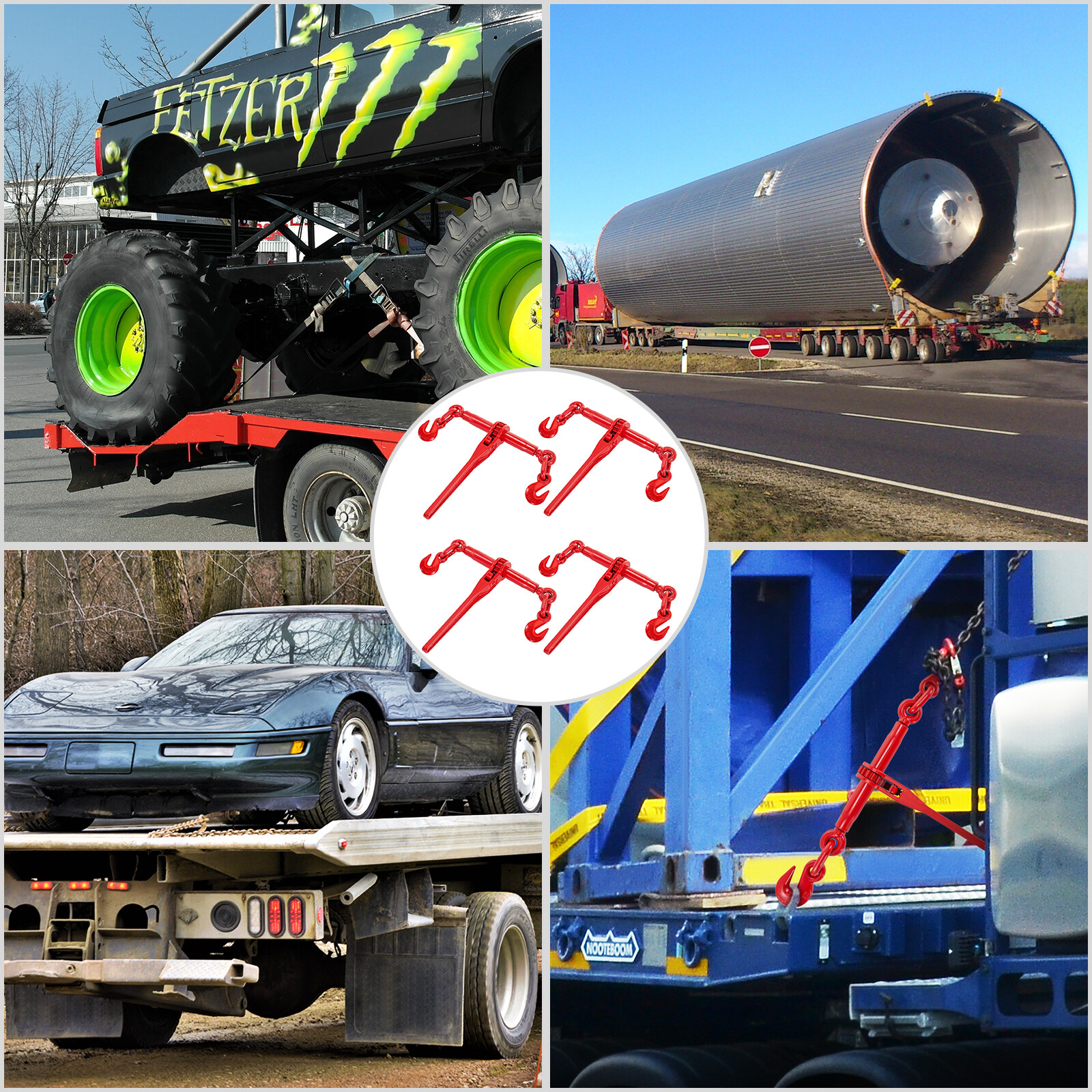 VEVOR 4 Pack Ratchet Binder 3/8"-1/2" Chain Load Binders 9215lbs for Tie Down