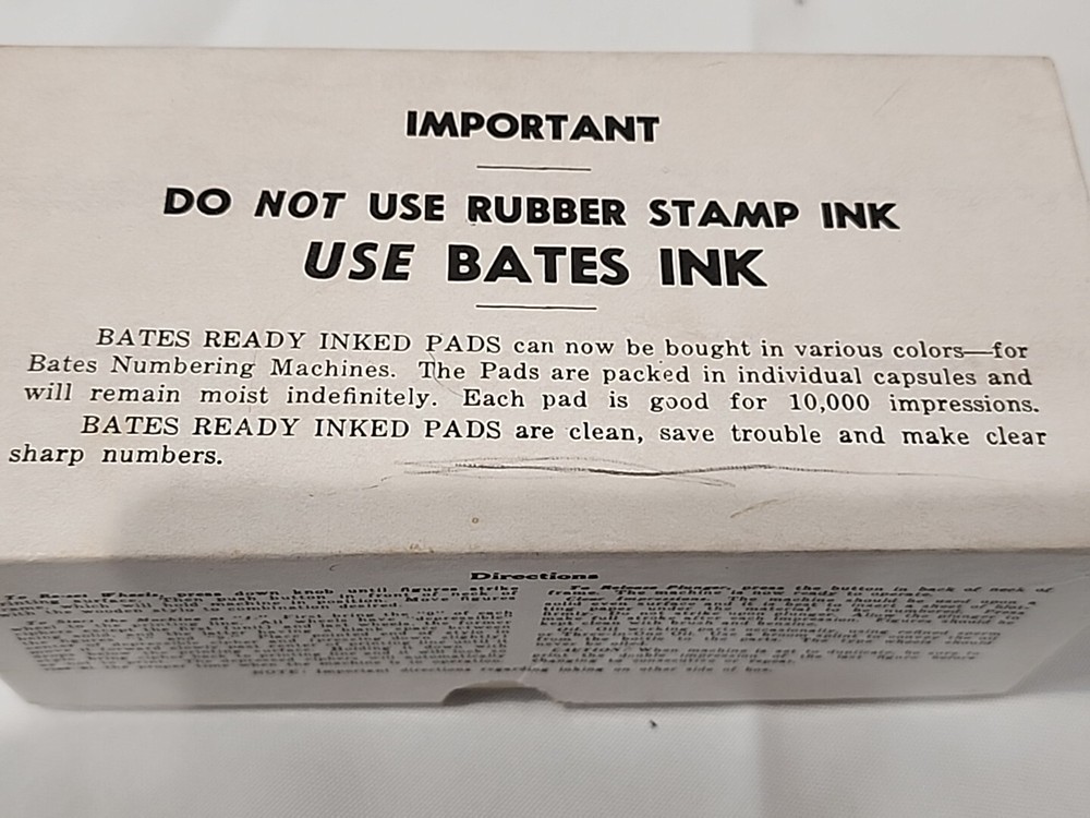 Bates Vintage Numbering Machine Stamper 6 Wheel Style E With Box