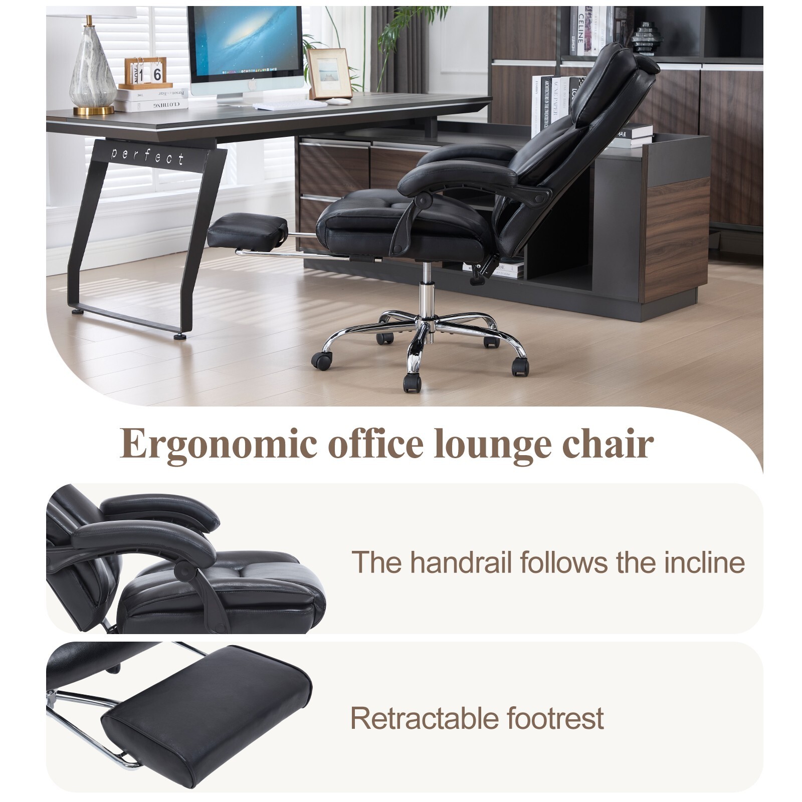 Tall Executive Office Chair with Footrest Leather Computer Chair