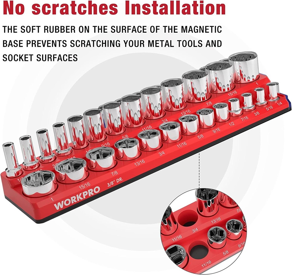 WORKPRO Magnetic Socket Organizer Set 1/4", 3/8" and 1/2" (Socket not Included)