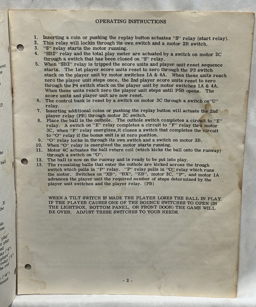 ORIGINAL-GOTTLIEB-JUMPING JACK-INSTALLATION & OPERATION INSTRUCTIONS