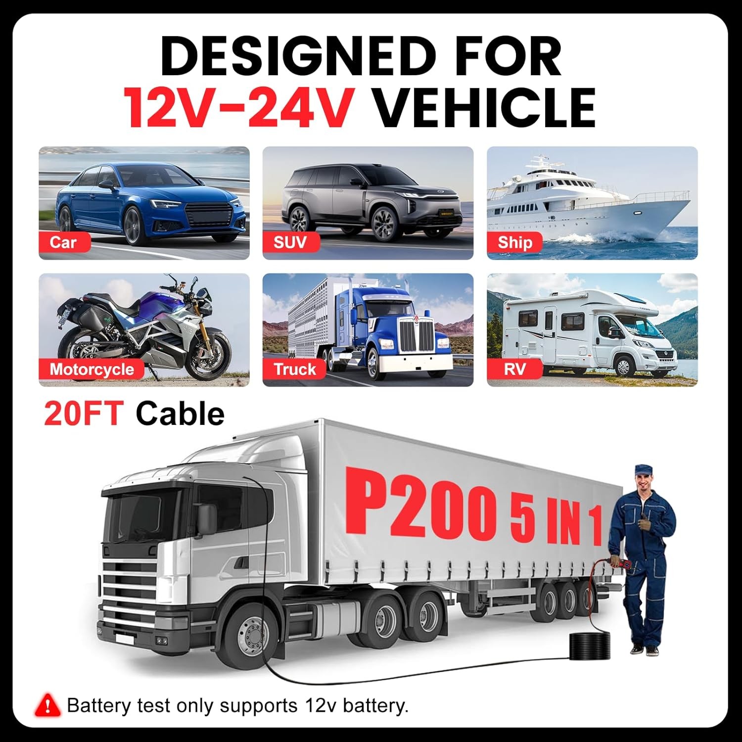 Topdiag P200 Automotive Circuit Tester Power Probe 9~30V Multimeter + 20ft Cable