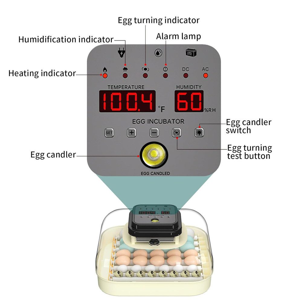 35 Egg Incubator with Automatic Egg Turning and Humidity Control, Incubator for
