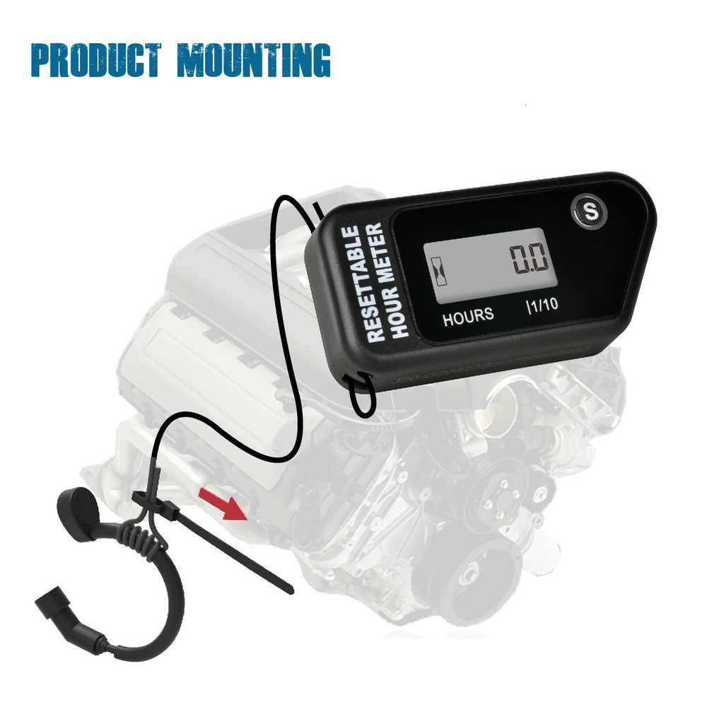 2/4 Stroke LCD Inductive Gasoline Engine Hour Meter Maintenance Mower Tractor