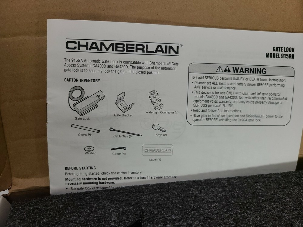 Chamberlain 915GA Automatic Gate Lock - Compatible with GA400D & GA420D