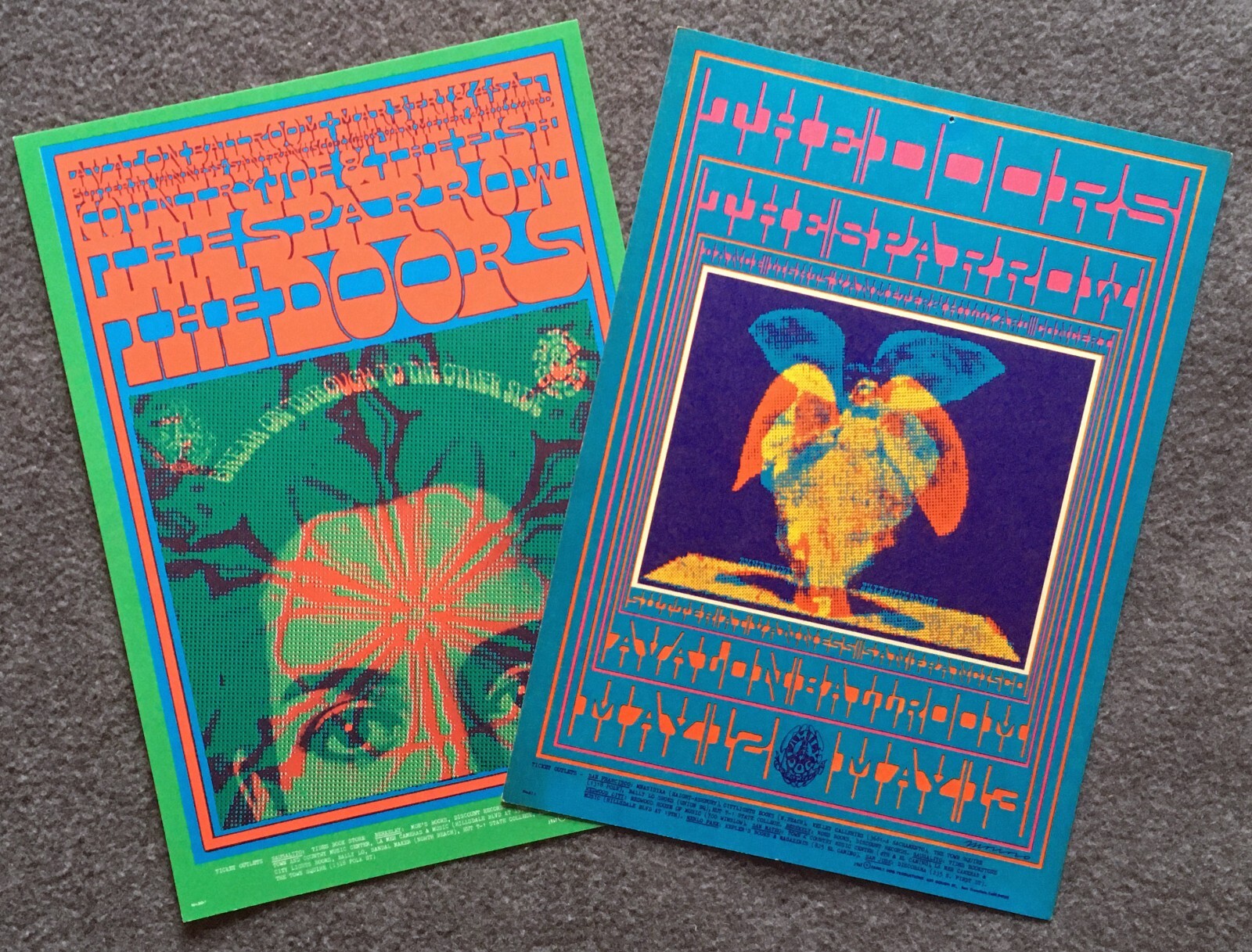 1967 The Doors Sparrow Avalon Postcard Lot of 2 Victor Moscoso FD-50 FD-61