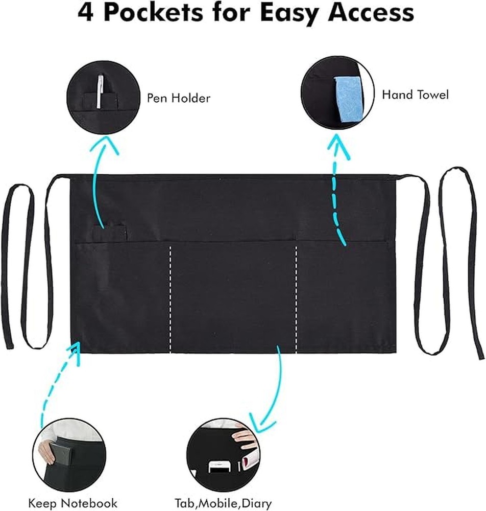 Dreamology 12 Pack Server Aprons with 3 Pockets,Black Server Apron,Waitress A...
