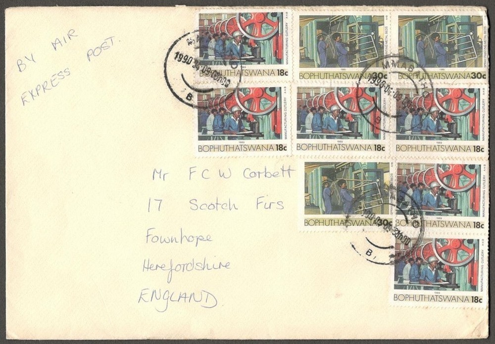 (AOP) Bophuthatswana multi franked express cover to England