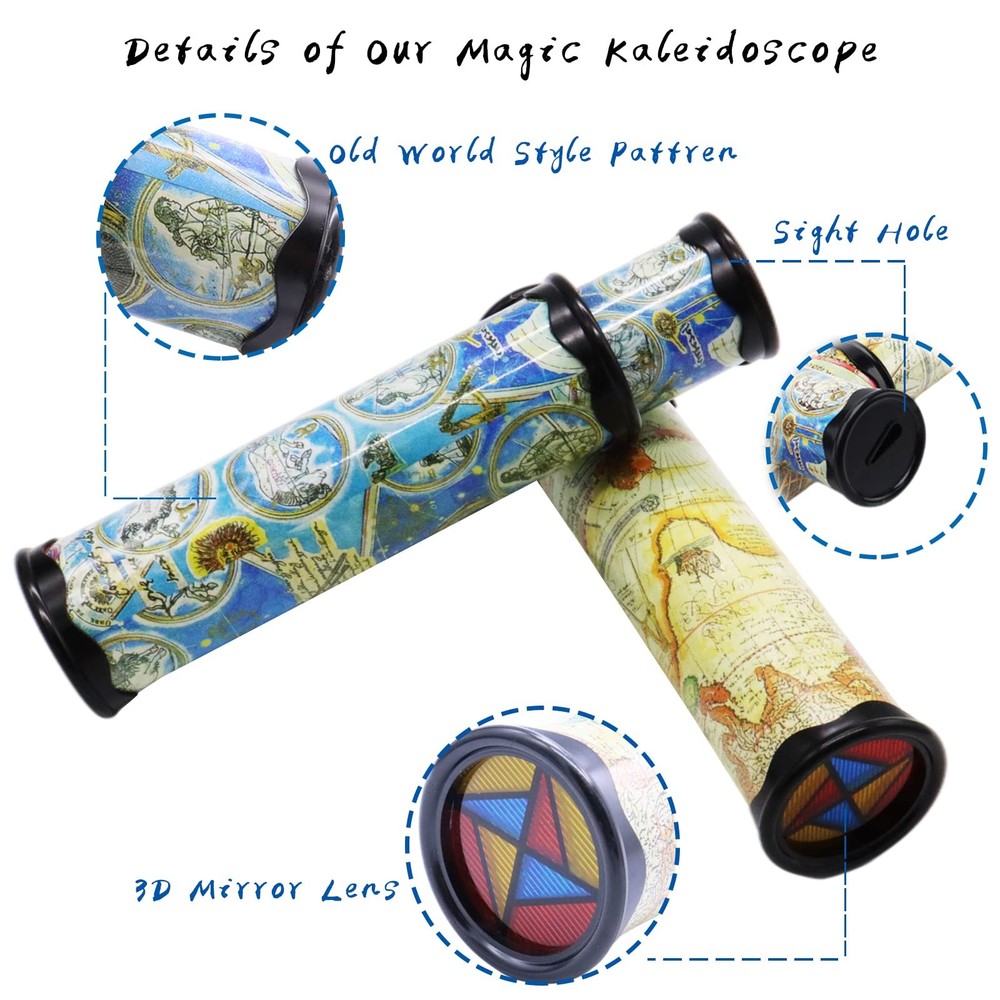 Xeehwb 2 Pack Classic Kaleidoscope Toy,Magic Rotating Small, Yellow, Blue