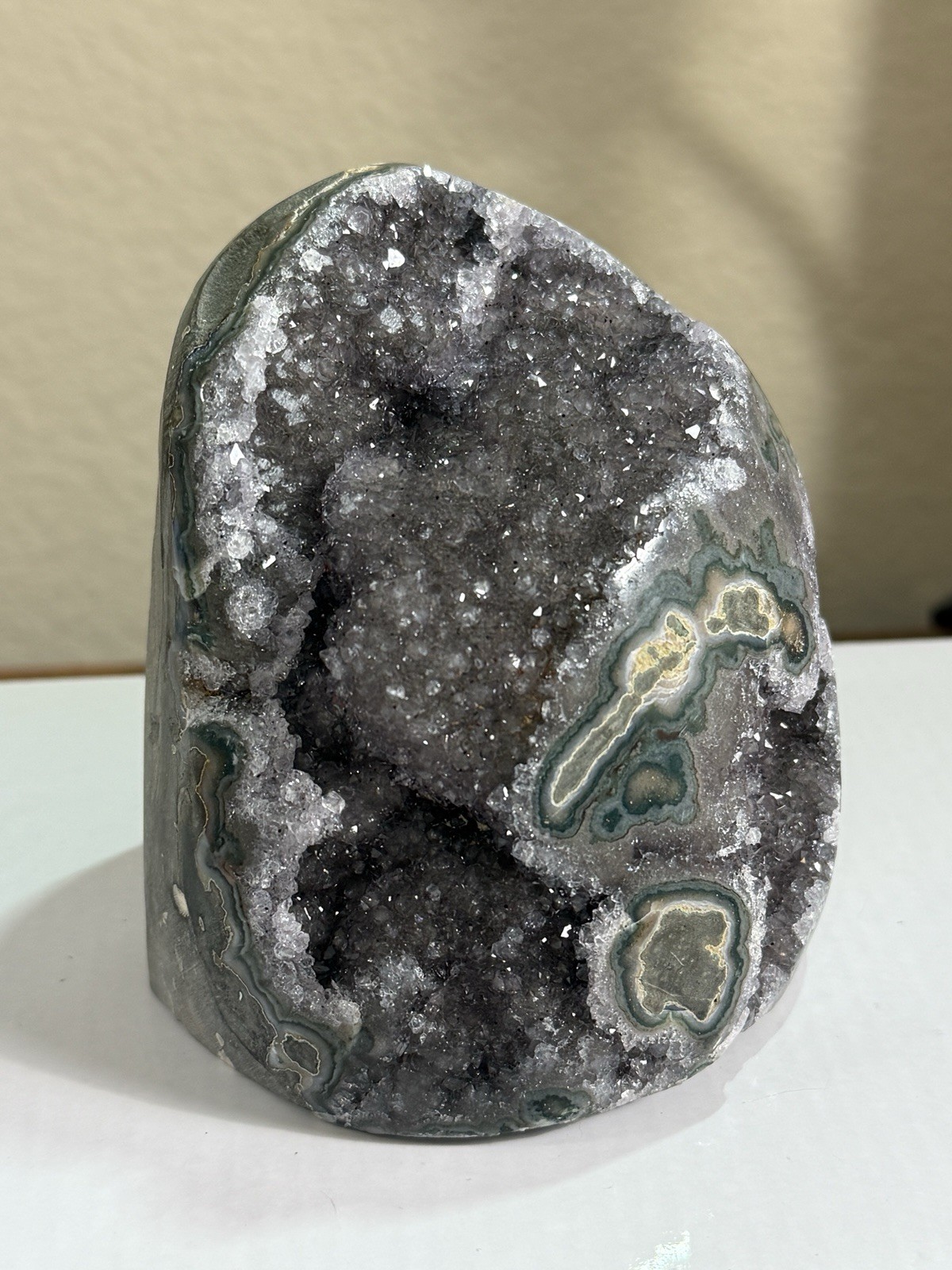 Amethyst Geode Crystal Stromatolite Specimen, Black Amethyst