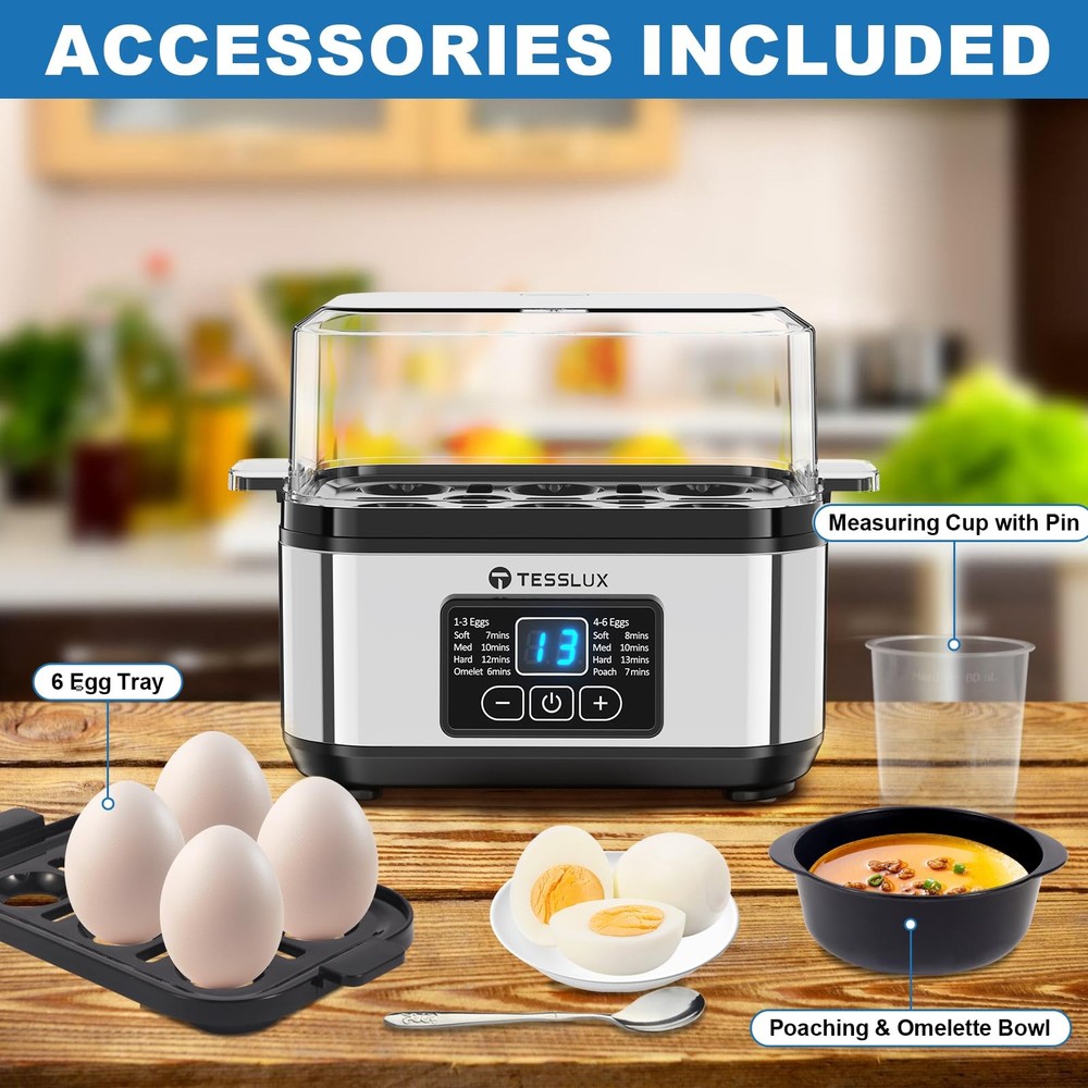 Electric Rapid Egg Cooker 6 Egg Capacity Poached Scrambled Omelet Maker