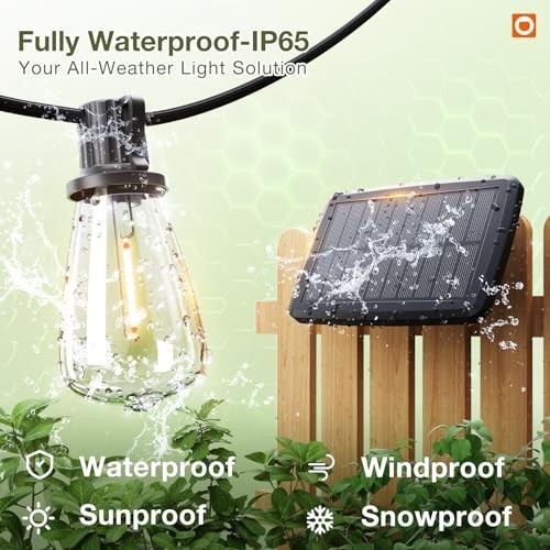 54FT Solar String Lights Waterproof, Remote & USB Powered, 15 Shatterproof Bulbs