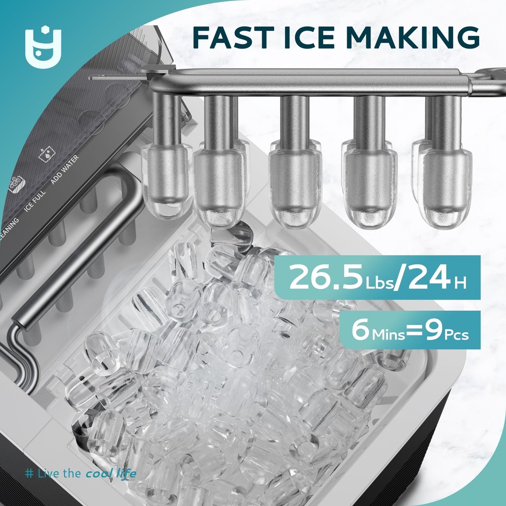 EUHOMY Countertop Ice Maker, Portable 2-Size Bullet Ice Machine