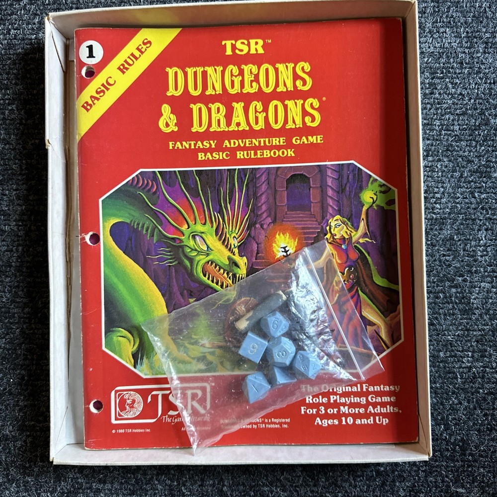 Dungeons and Dragons D&D Basic Set BOXED Including Original Dice Vintage TSR 🟡