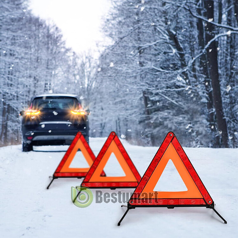 3Emergency Warning Triangle Reflector Road Roadside Hazard Triangles Safety Sign