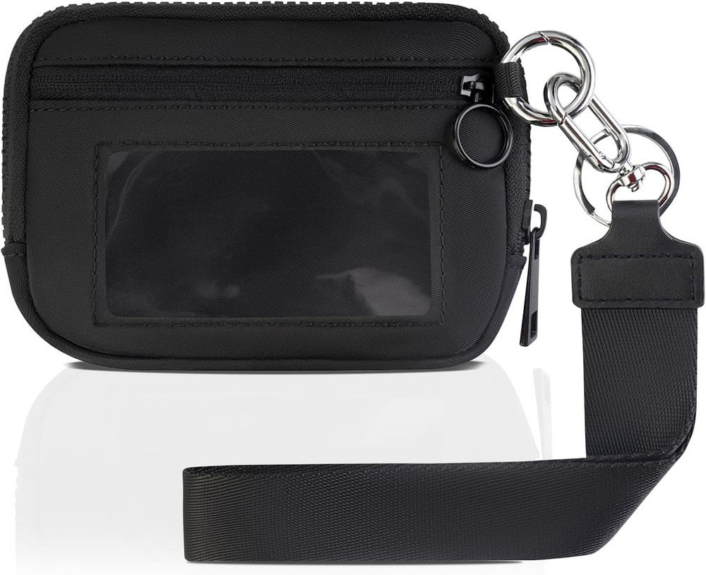 Keychain Wristlet Wallet Zip Card Case w/ ID Window