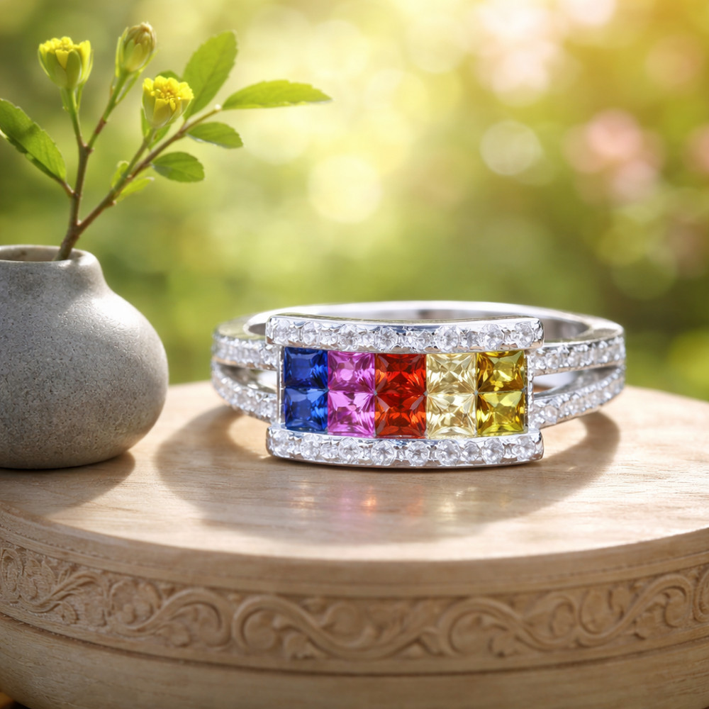 Rainbow Lab Made Sapphire Ring, Sterling Silver Anniversary Gift