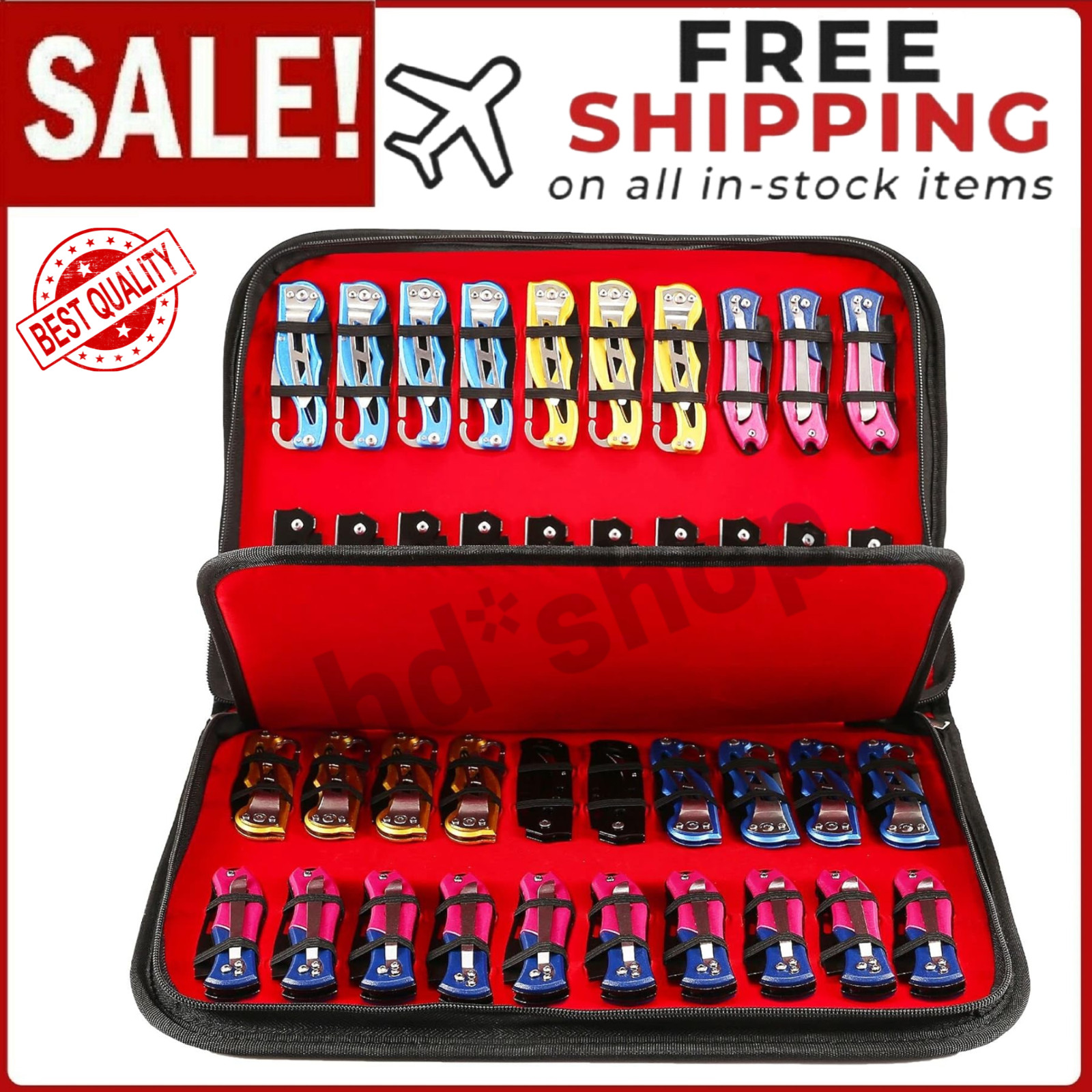 Knife Case Display Case Knife Storage 40 Slots Folding Holder Organizer Red