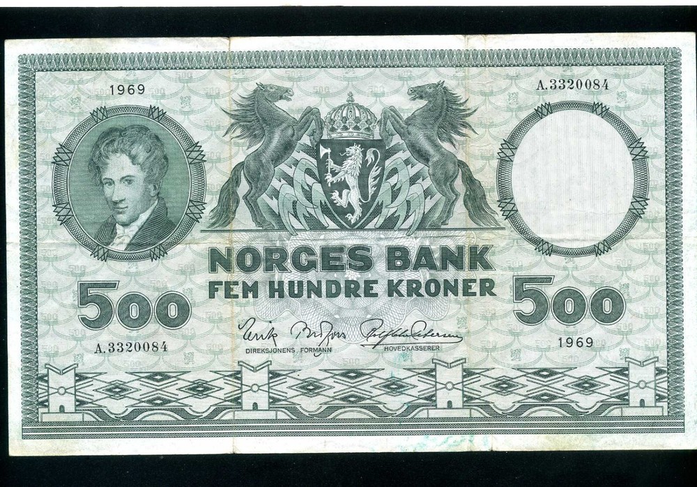Norway 500 kroner 1969 P34 - VF