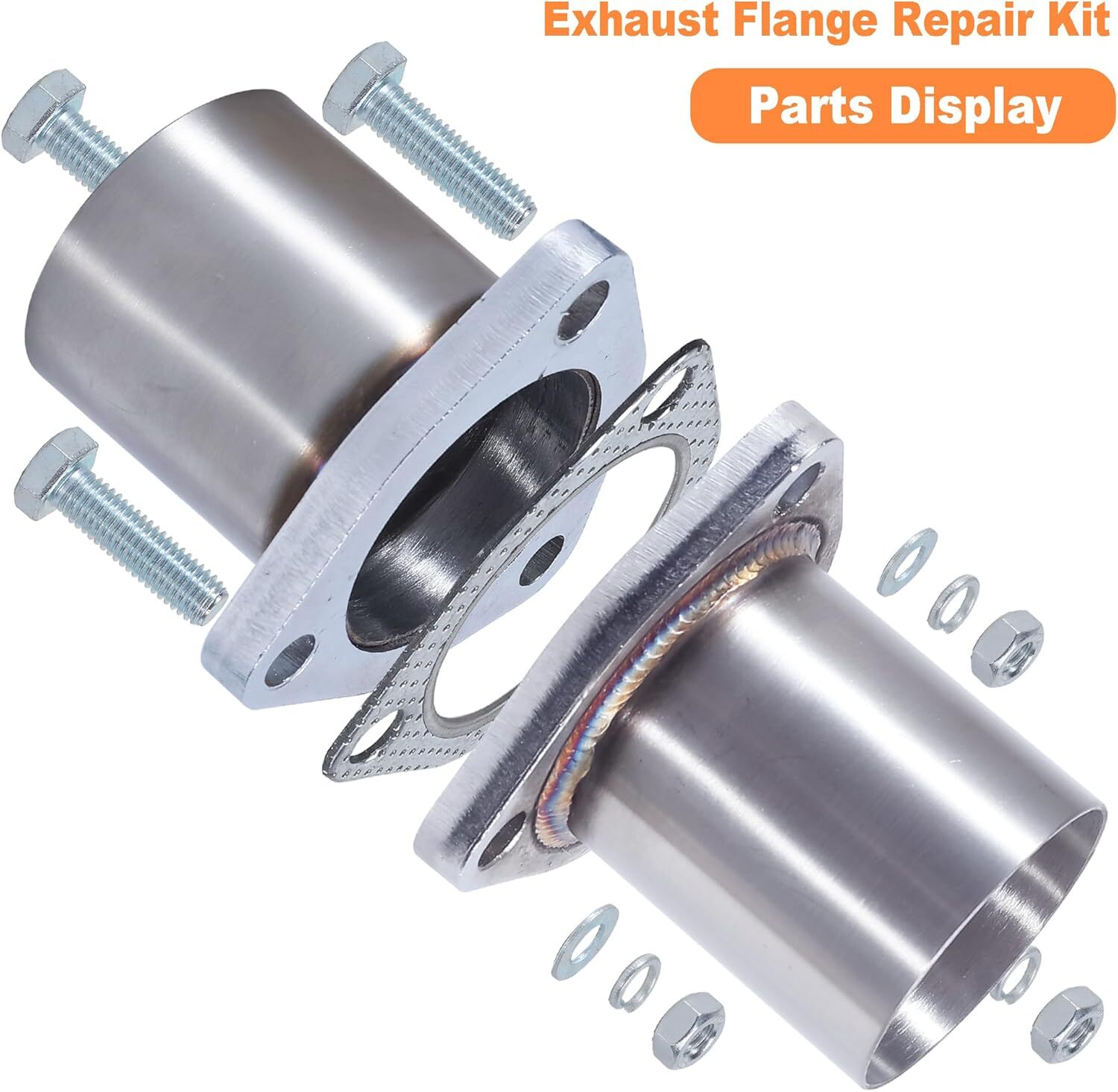 2.5" OD 3 Bolt Universal QuickFix Exhaust Triangle Flange Repair Pipe Kit SS