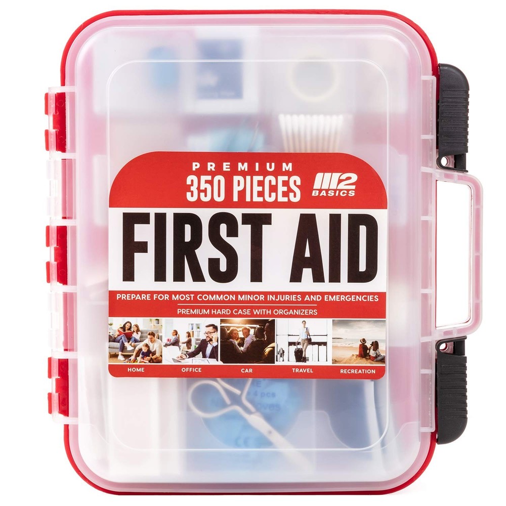 M2 BASICS Professional 350 Piece First Aid Kit, Wall Mountable Dual Layer Har...