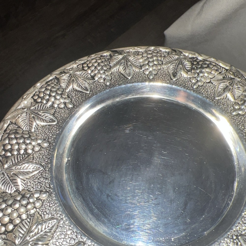 3~International SILVER Company Silver Plated Candle Grape Plate Coasters