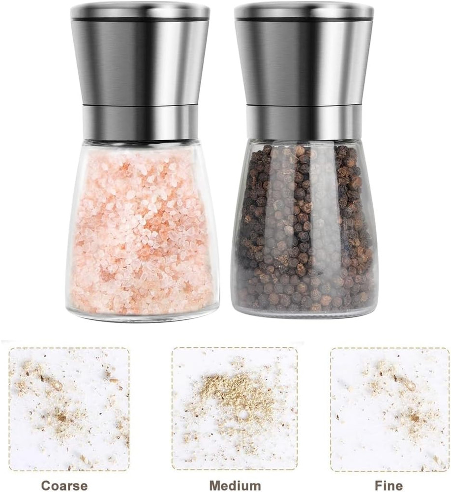 Stainless Steel Salt & Pepper Grinder Set Refillable Manual & Adjustable 2-Pack!