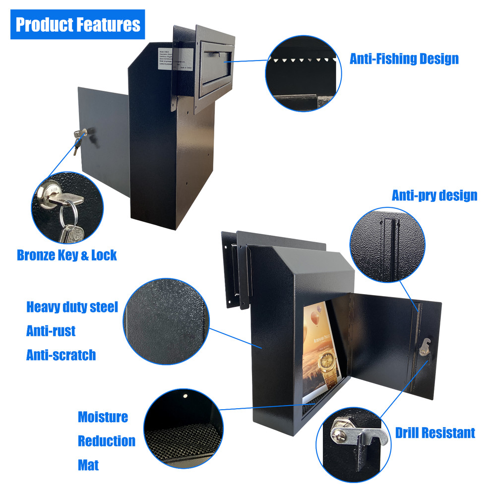 OPEN BOX Through the Door Locking Mail Drop Box, Theft Proof Payment Mailbox