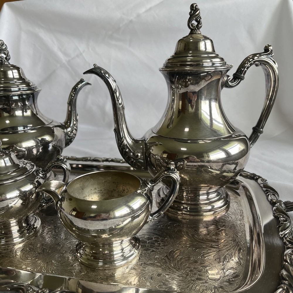 Oneida Silversmiths Sea Crest 5-Piece Tea & Coffee Service Silver-Plated Vintage