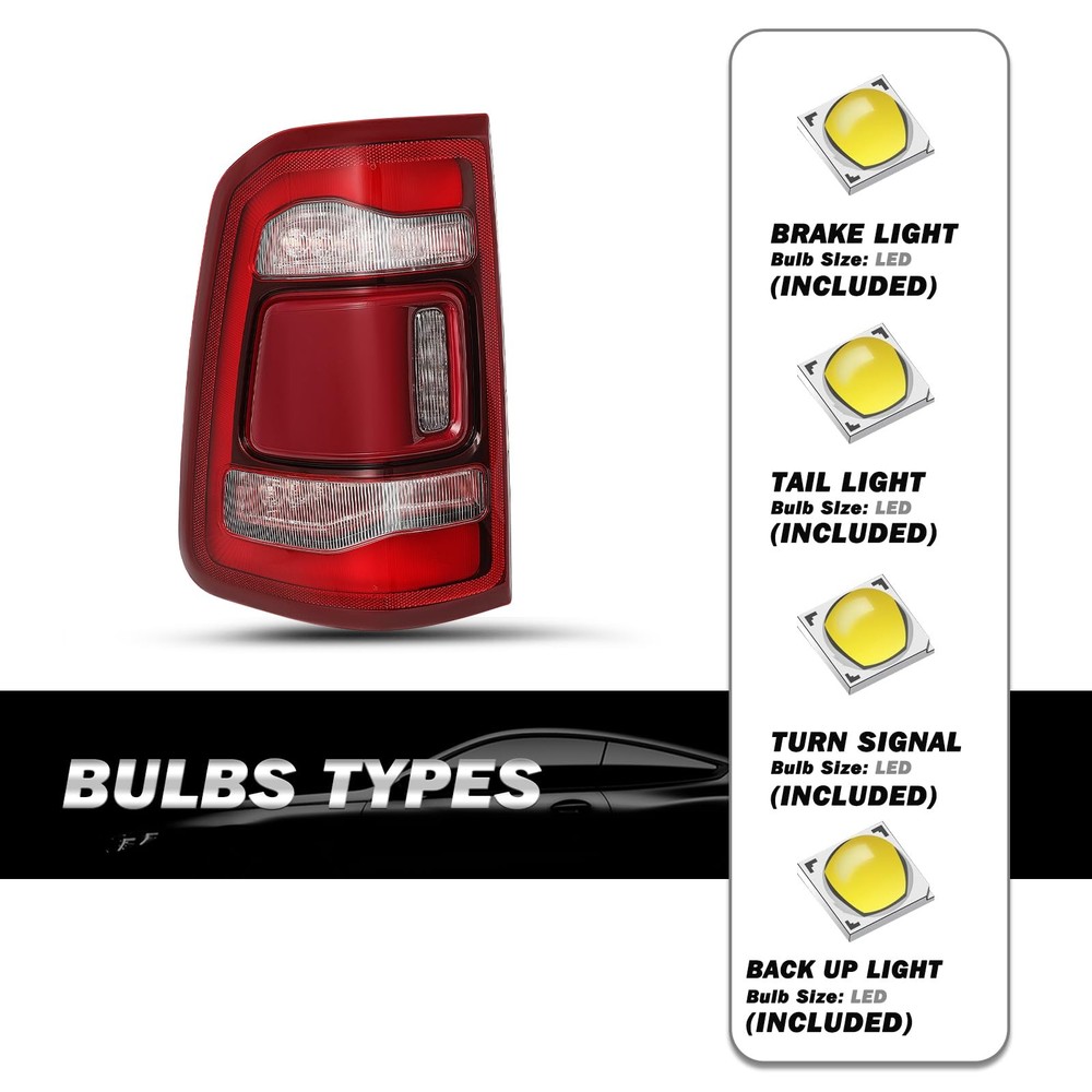 Tail Light Assembly LED for 2019-2024 Ram 1500 Left Driver Side Red Chrome