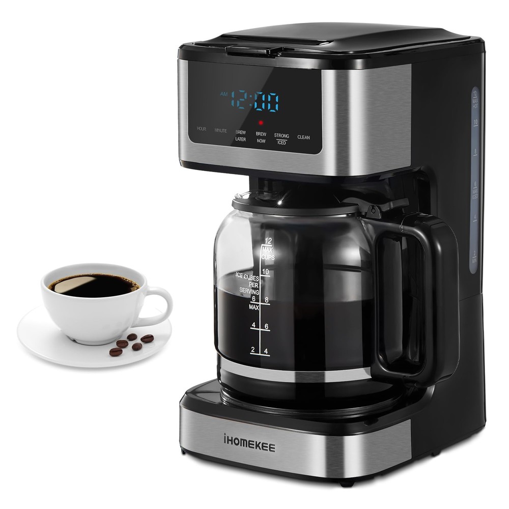 Ihomekee Coffee Maker, Programmable Drip Large 12 Cups, Black,Silver