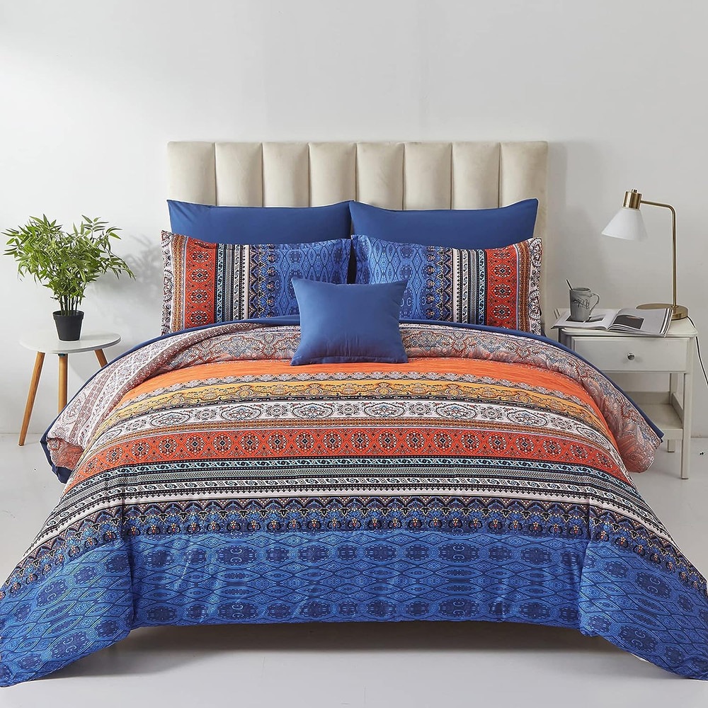 King 8Pc Boho Comforter Set Burnt Orange Paisley Microfiber Bedding