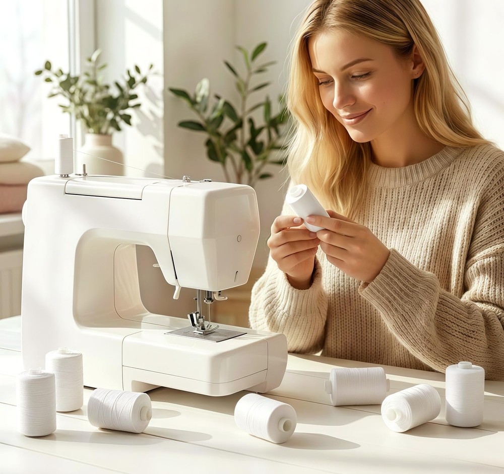 Thread for Sewing 12 Spools 1000 Yards Each, Polyester All Purpose Thread Whi...