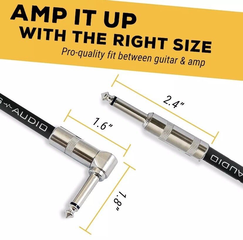 GLS Audio Instrument Cable - Amp Cord for Bass & Electric Guitar - Straight to R