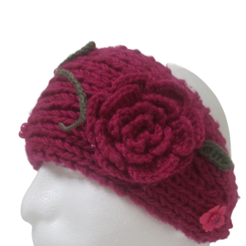 Fuchsia Crocheted Headband Handcrafted Hat Headwear