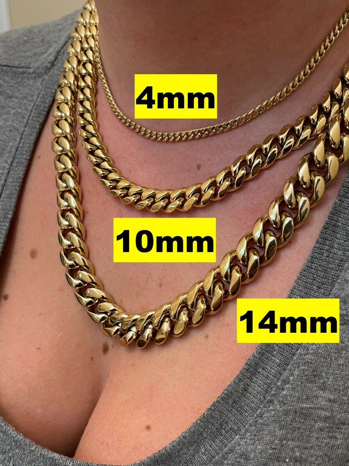 Miami Cuban Link Chain Necklace Bracelet 14k Gold Plated Stainless Steel 4-14mm