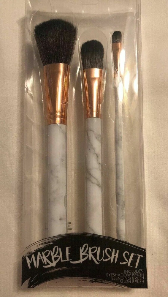 6x Marble Makeup Brush Set 3 Pcs - Eyeshadow, Blending, Contour Party Gift Pack