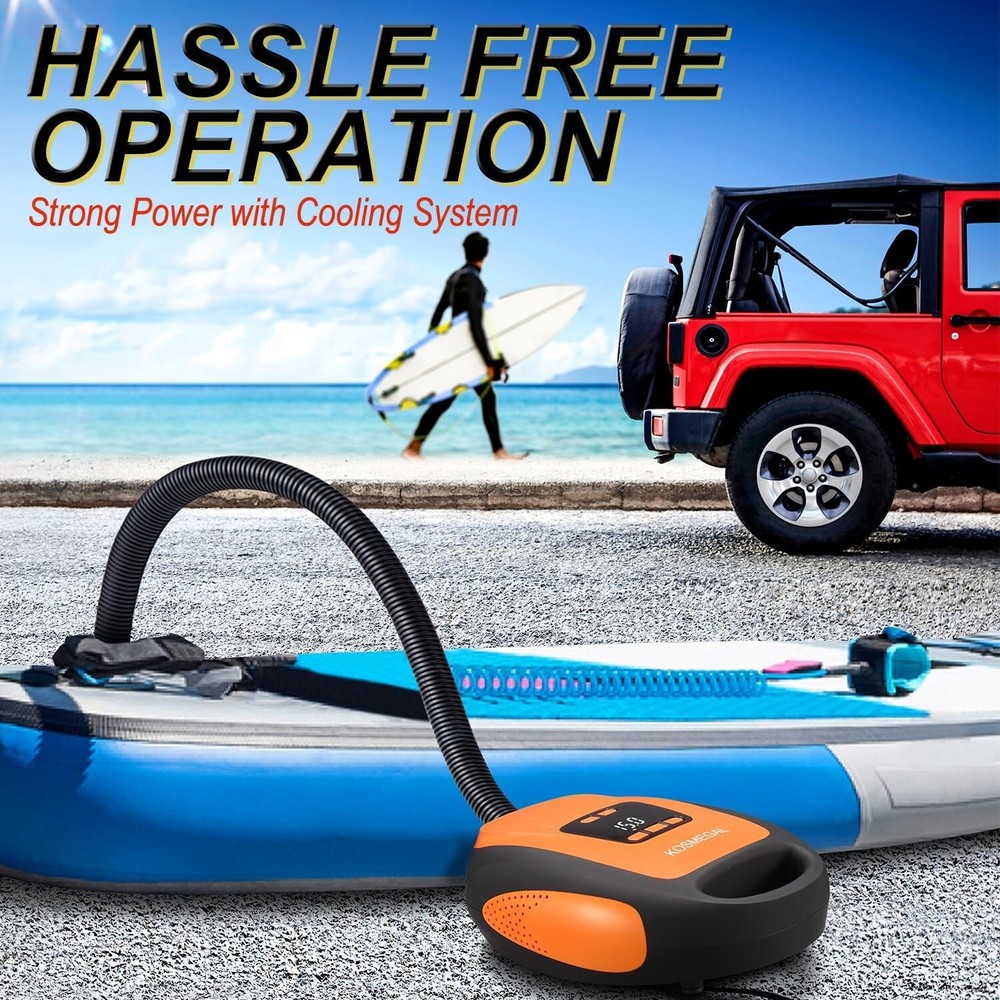 Intelligent Portable 20PSI SUP Air Pump with Flashlight & Deflation Function