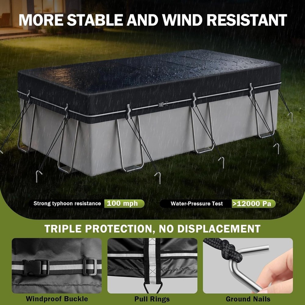 8x14Ft Rectangular Pool Cover Solar Waterproof Windproof Dustproof Winter UV ...