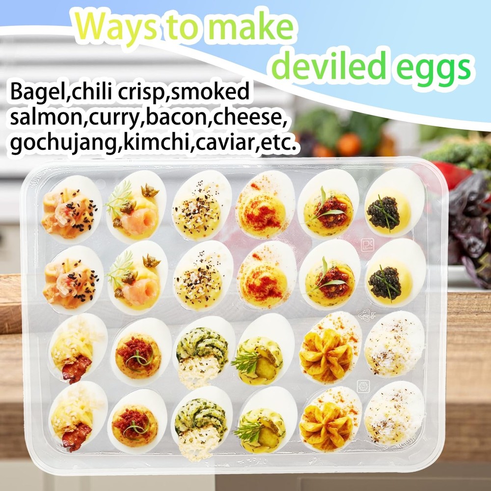 3 Pack Portable Deviled Egg Tray Carrier with Lid,Portable Egg Storage Contai...