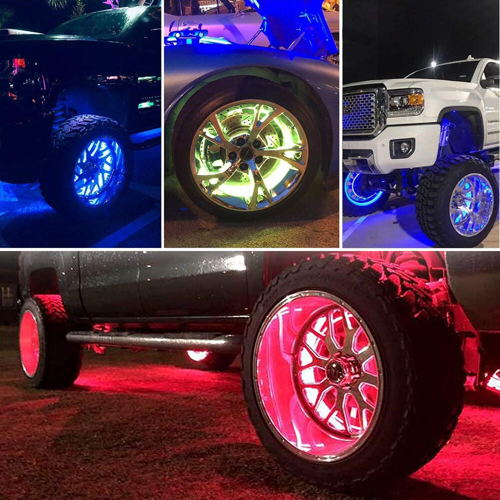 17.5" RGB & Chasing Flow Single Row LED Wheel Ring Rim Lights For Truck Car set
